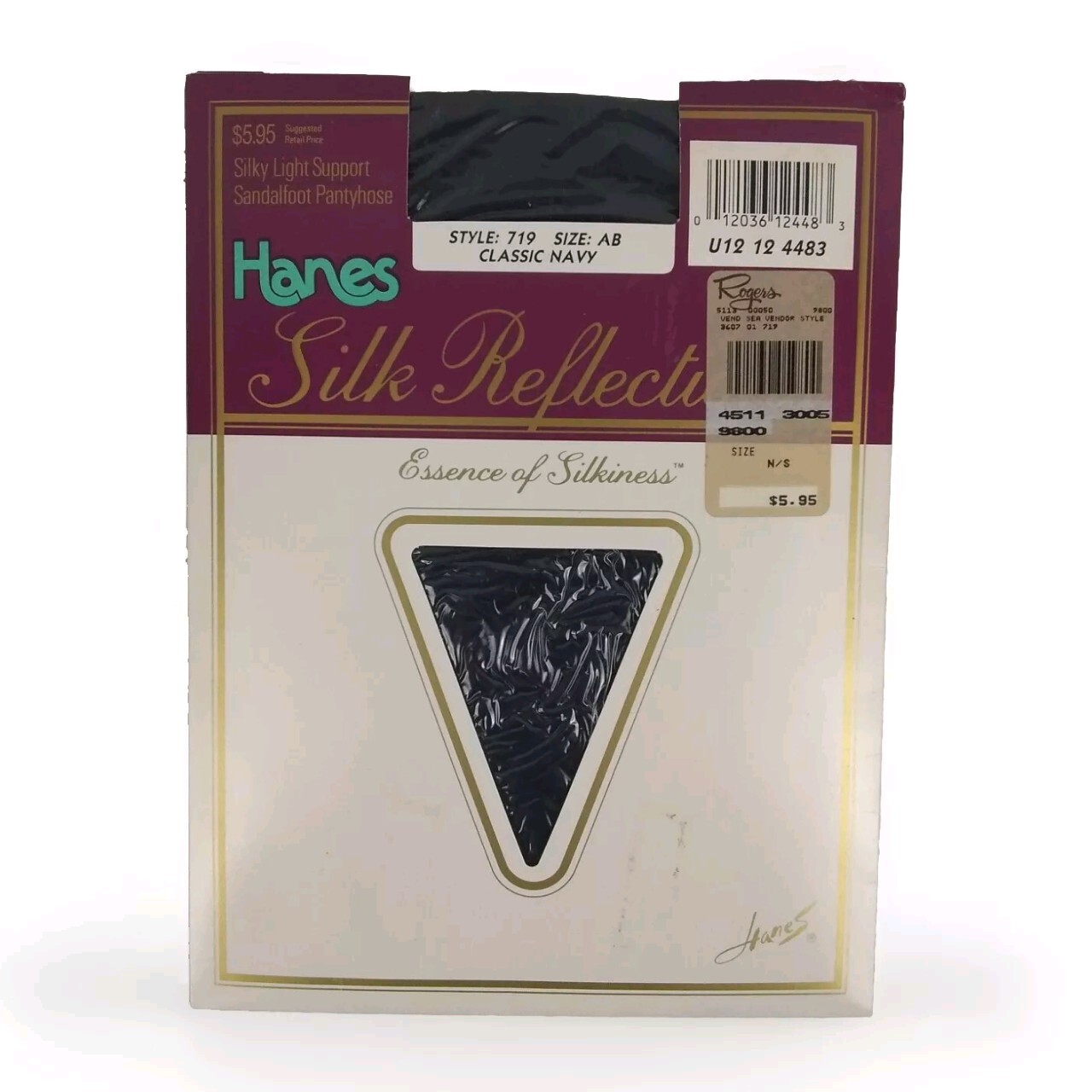 Vintage 1989 Hanes Silk Reflections Pantyhose Light Support Classic Navy Sz A-B