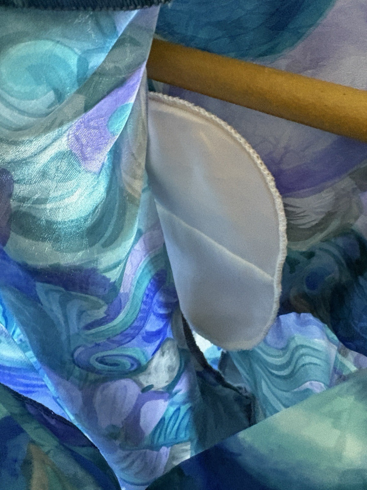 Vintage Siasia NY Blue Purple Grey Floral Abstract Blouse XL Made USA