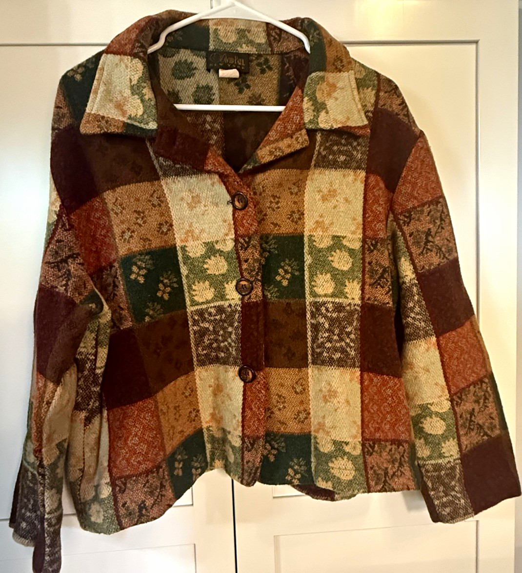 Vintage David Paul Tapestry Jacket Patchwork Floral Earth Tone Women Size L