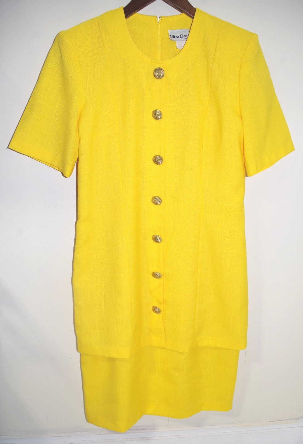 R5 vintage ULTRA DRESS New York 10 Yellow Woven Tunic Ornate Gold Buttons