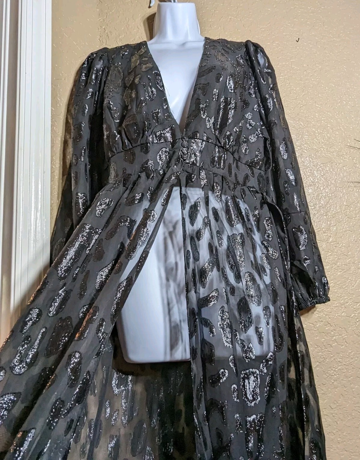 City Chic VTG Size 14 Juniors (Womens XS) Black MAXI Sheer Dress LongSlv Goth