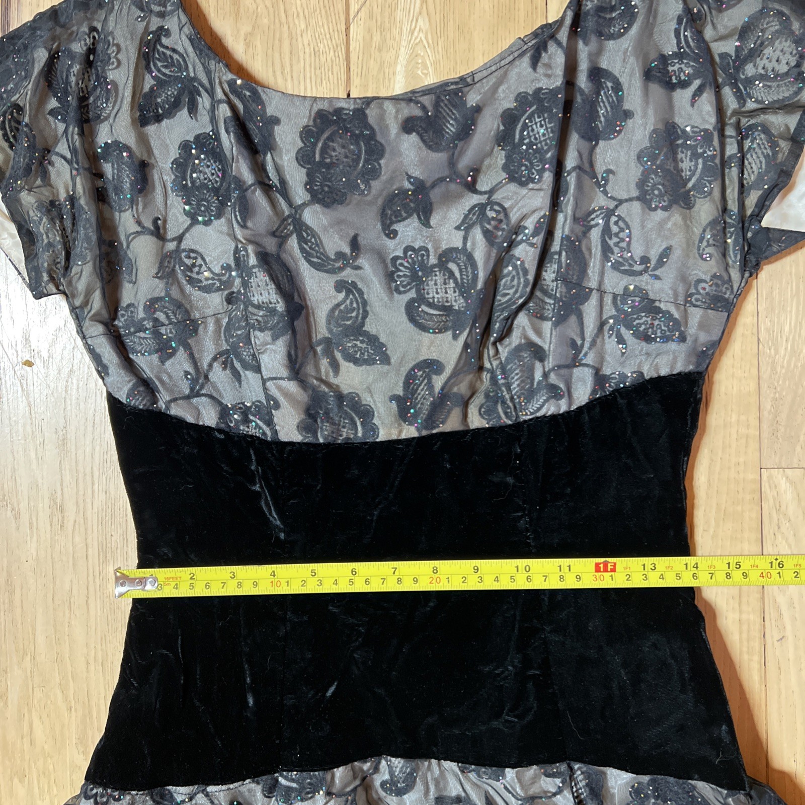 Vintage Hand Made Party Dress, Black Lace And Velvet, Knee Length, Fits Like 6