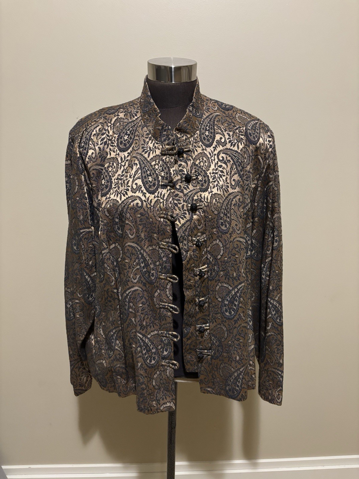 VTG 80s Women MSK Embroidered Dinner Dress Jacket Metallic Gold Paisley Size 22W