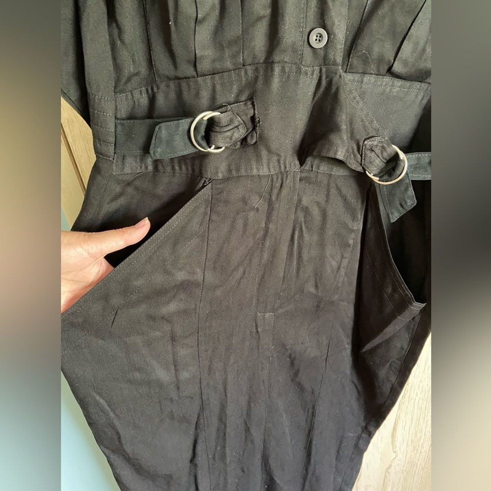 Vintage 1980’s Foxy Lady black cotton twill cinched waist pencil skirt Dress