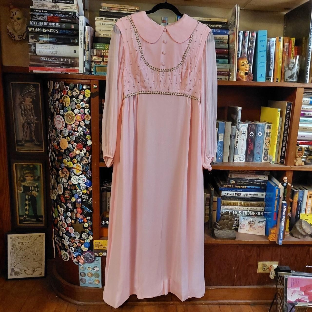 Vintage baby pink floor length dress with rose and bead details
