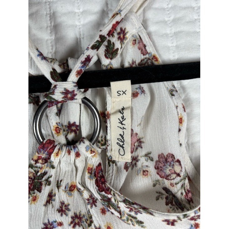 Chloe & Katie Floral Crop Top XS Boho Cottagecore Tie Front Cold Shoulder Rayon