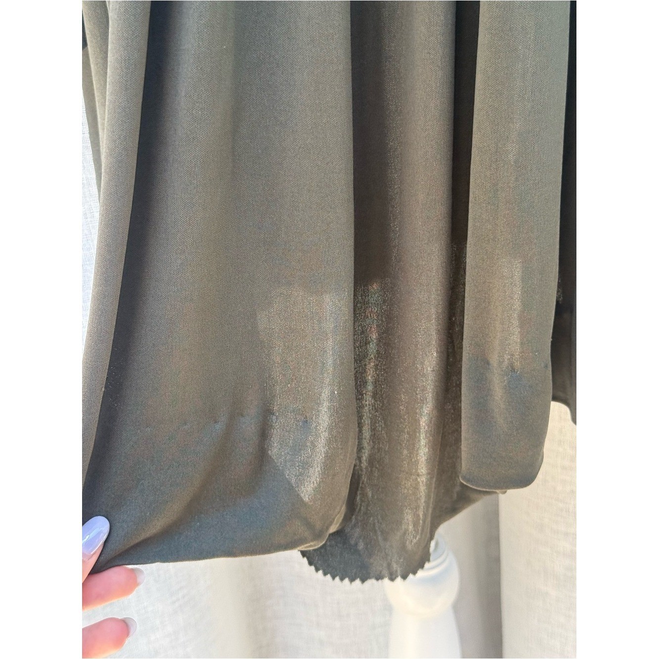 1960s Saks fifth Ave stretchy silk long sleeve moss green mini high neck dress