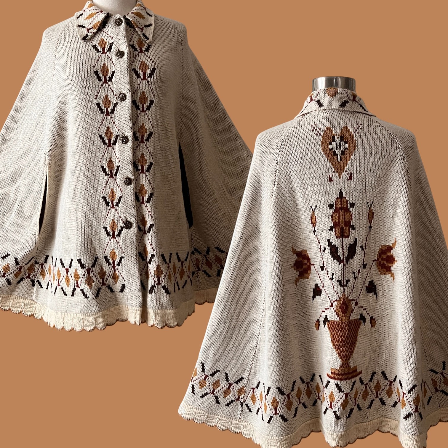 Vintage 70s Nordic Style Sweater Cape : Shawl, 1970s, Poncho, Norwegian, Sweater