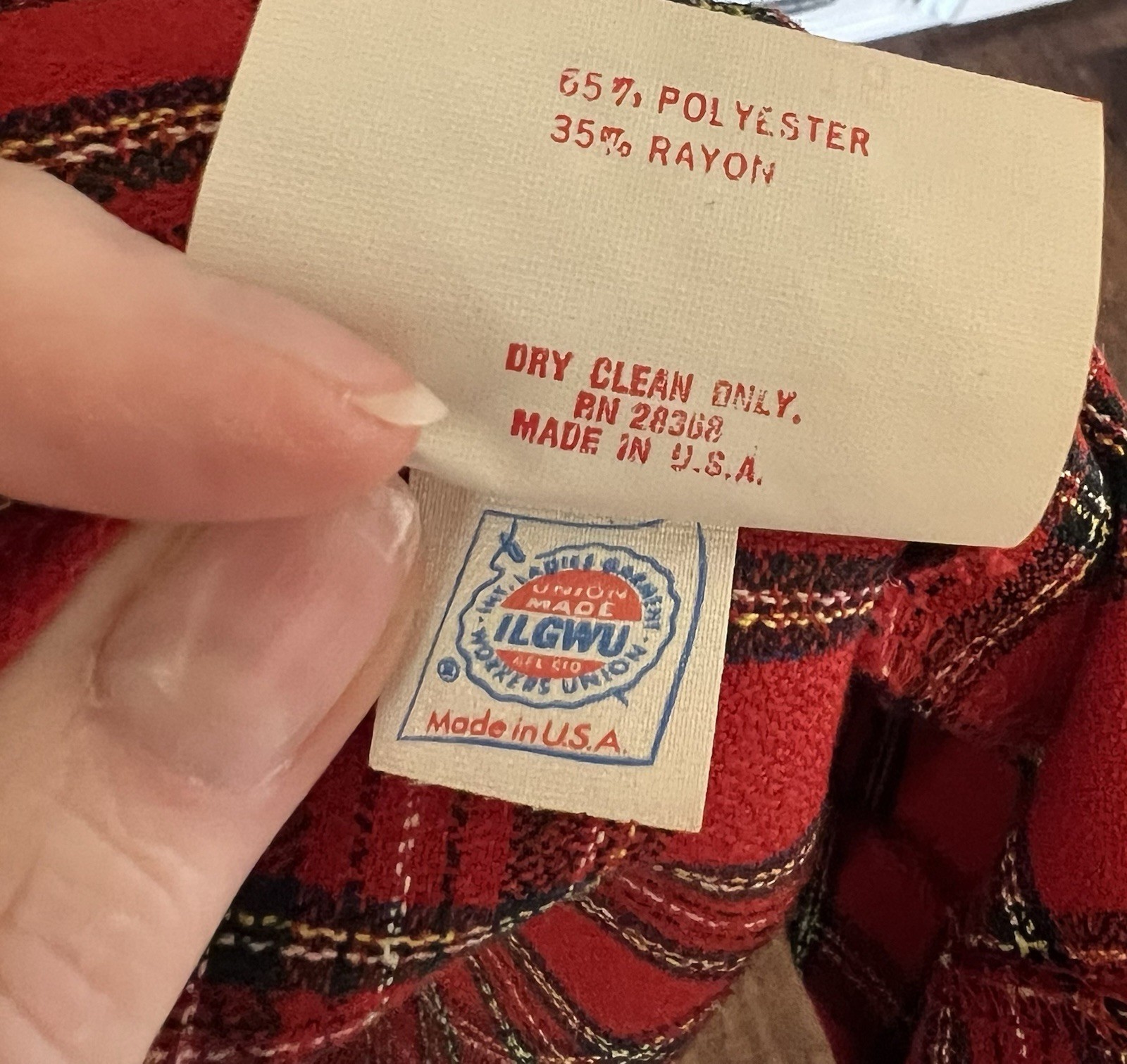 Vintage 80’s Misty Lane Red Tartan Plaid Maxi Dress Velvet Collar USA Union Made