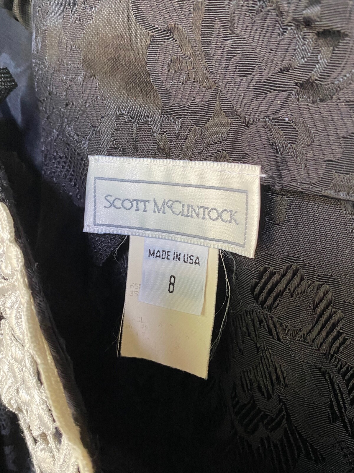 Vintage Scott McClintock Formal Prom Dress Off Shoulder Black w/ White Lace Sz 8