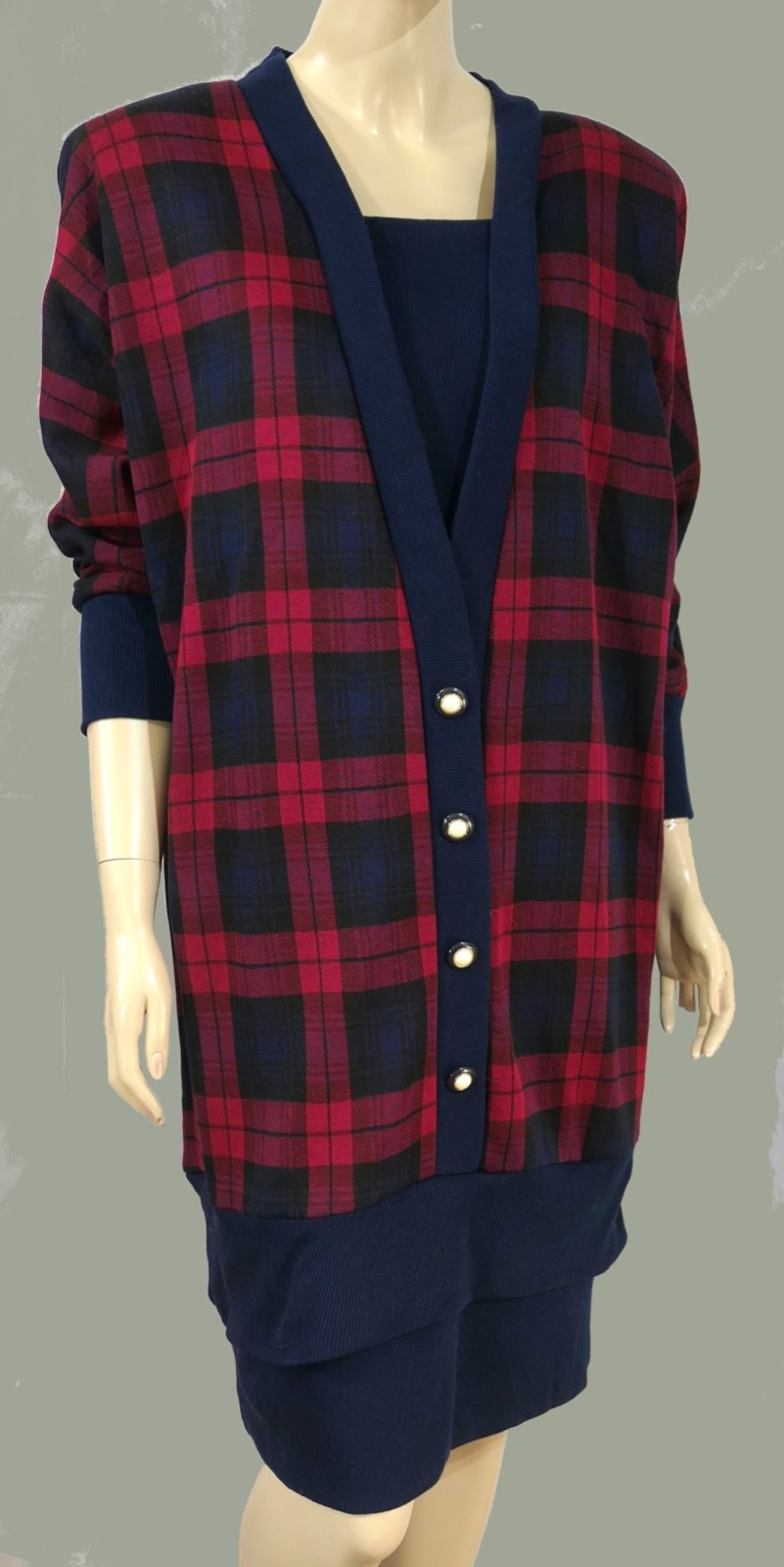 NWT NOS Pyquette Too Red Plaid Drop Waist Dolman Vintage 80s Dress sz 14