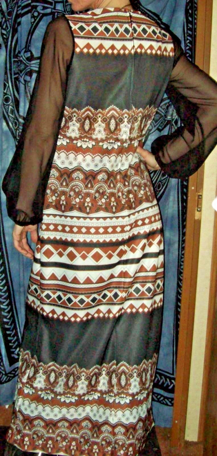 VINTAGE Hippie ALDENS FASHIONS Long Dress fits Med-Lrg 70’s sheer arms browns