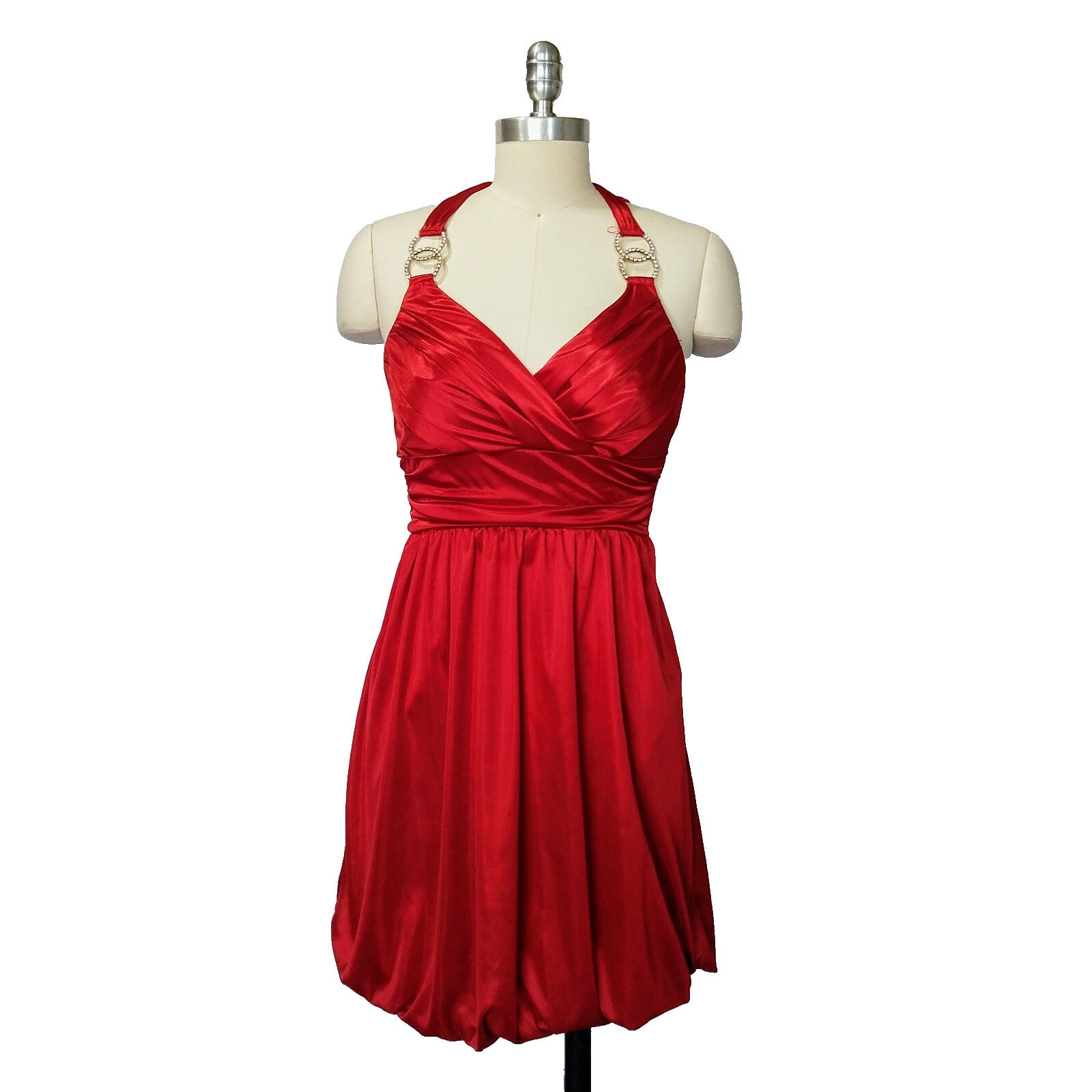 Vintage Y2K Red Satin Mini Dress Size M Trixxi Halter Bubble Hem Hoco Formal