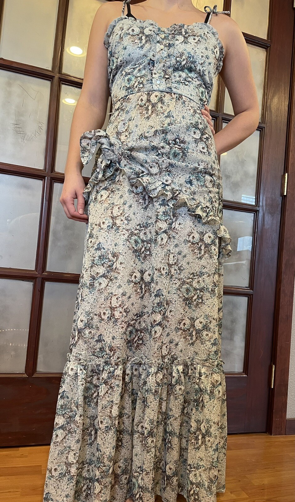 RARE VTG Candi Jones Boho Festival Maxi Dress Shawl /Head-wrap/ Bandeau Floral