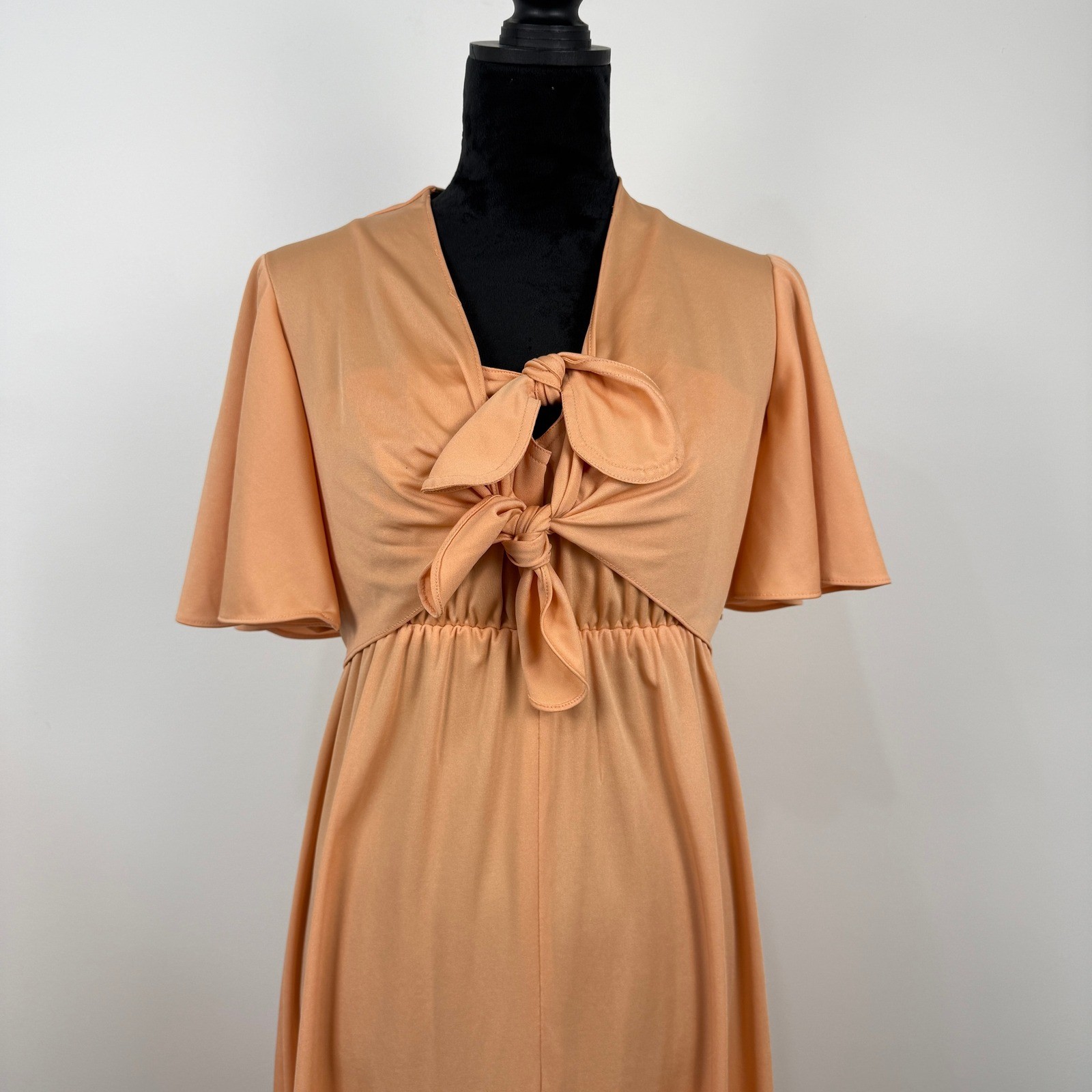 Vintage 70s Empire Waist Maxi Dress with Cape Bolero Womens Small Peach Apricot