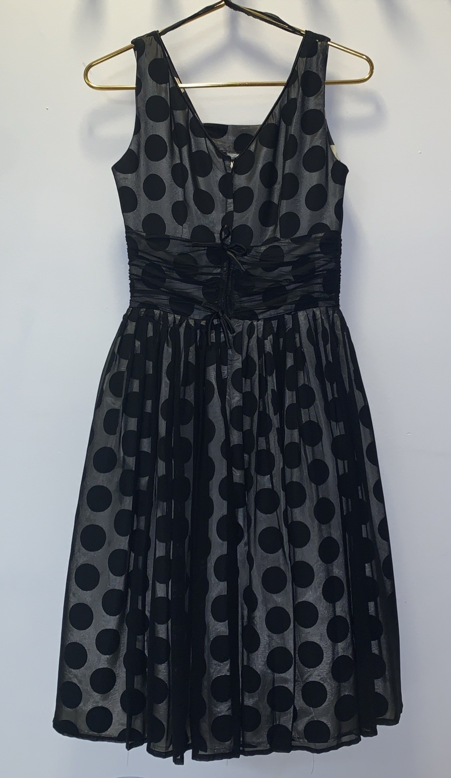 Vintage 1950’s Polka Dot Evening Gown Cocktail Black XS 32 X 24