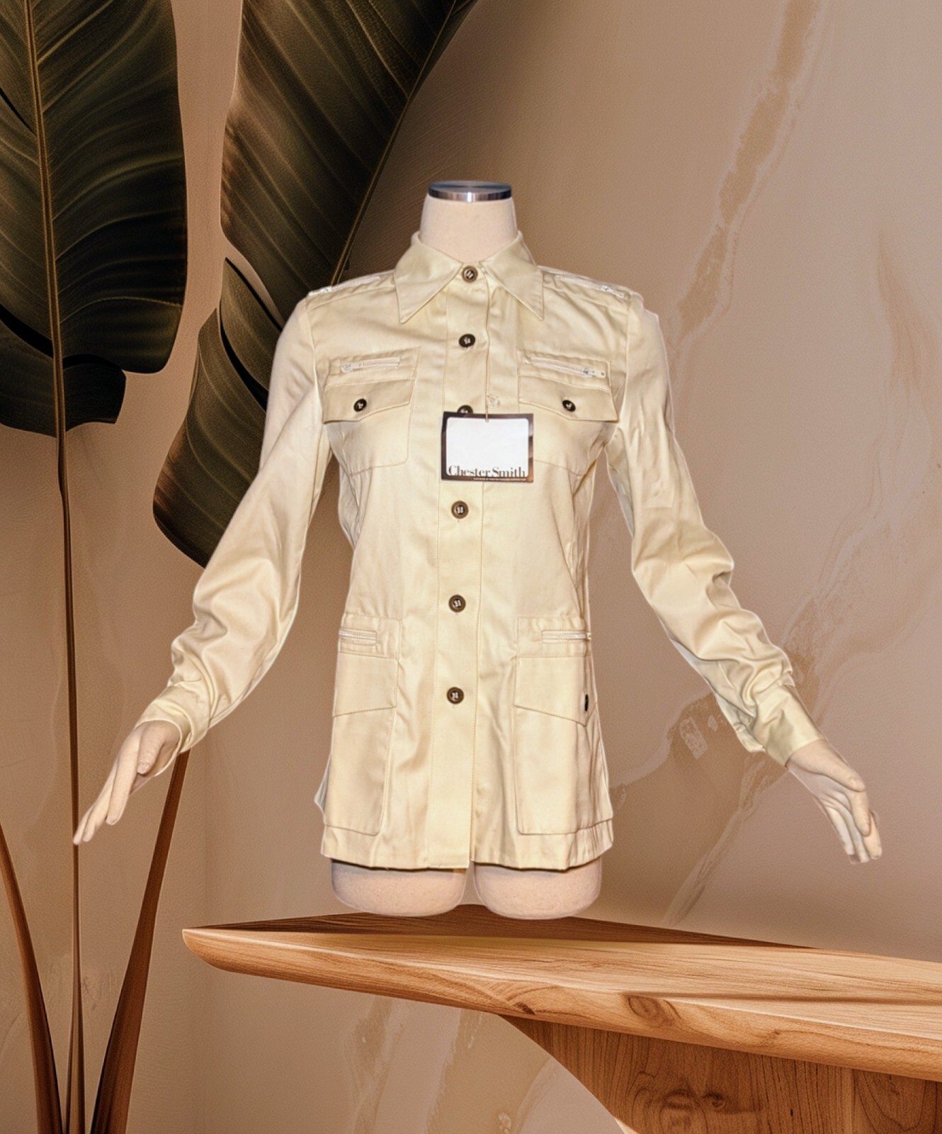 VTG 80s CHESTER SMITH 10 Pocket IVORY Button Up Shirt Jacket SHACKET Women’s 8