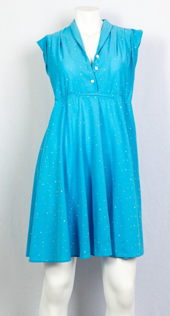 Vintage 60s Blue sky with white speckles summer shift dress sz S