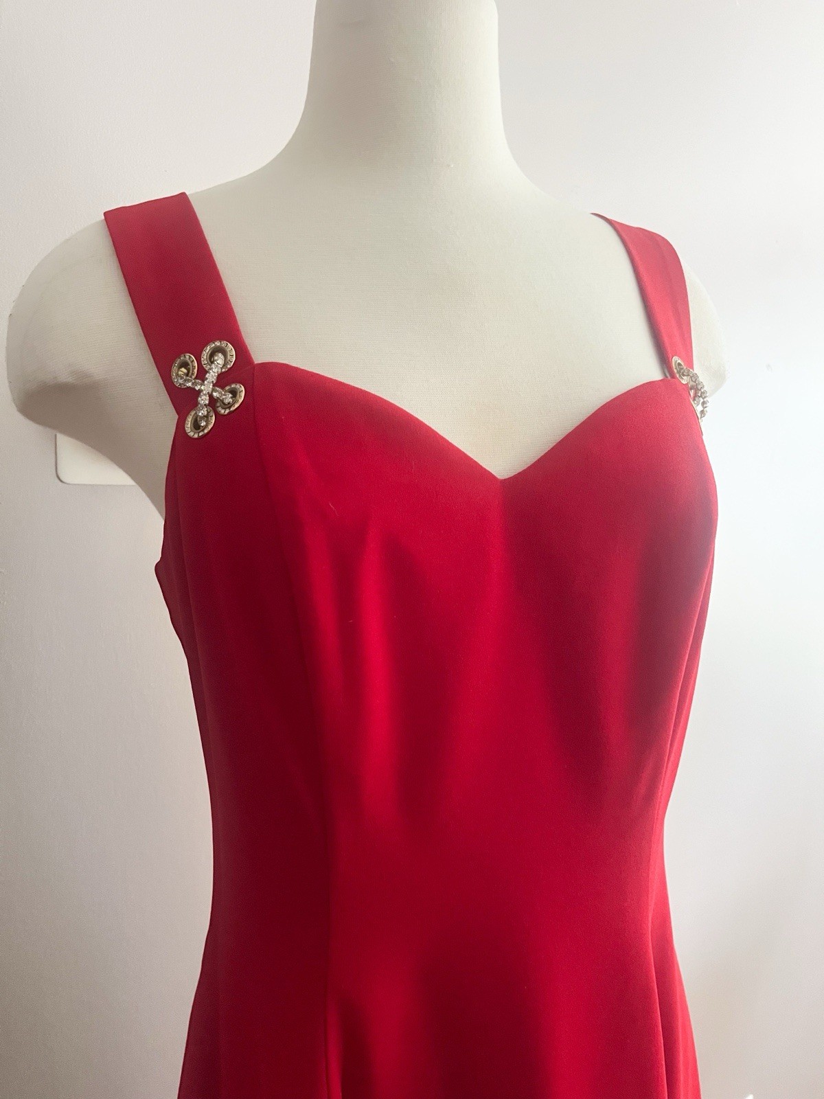 90s Vintage Red Cocktail Dress with Rhinestone detail sweetheart neck