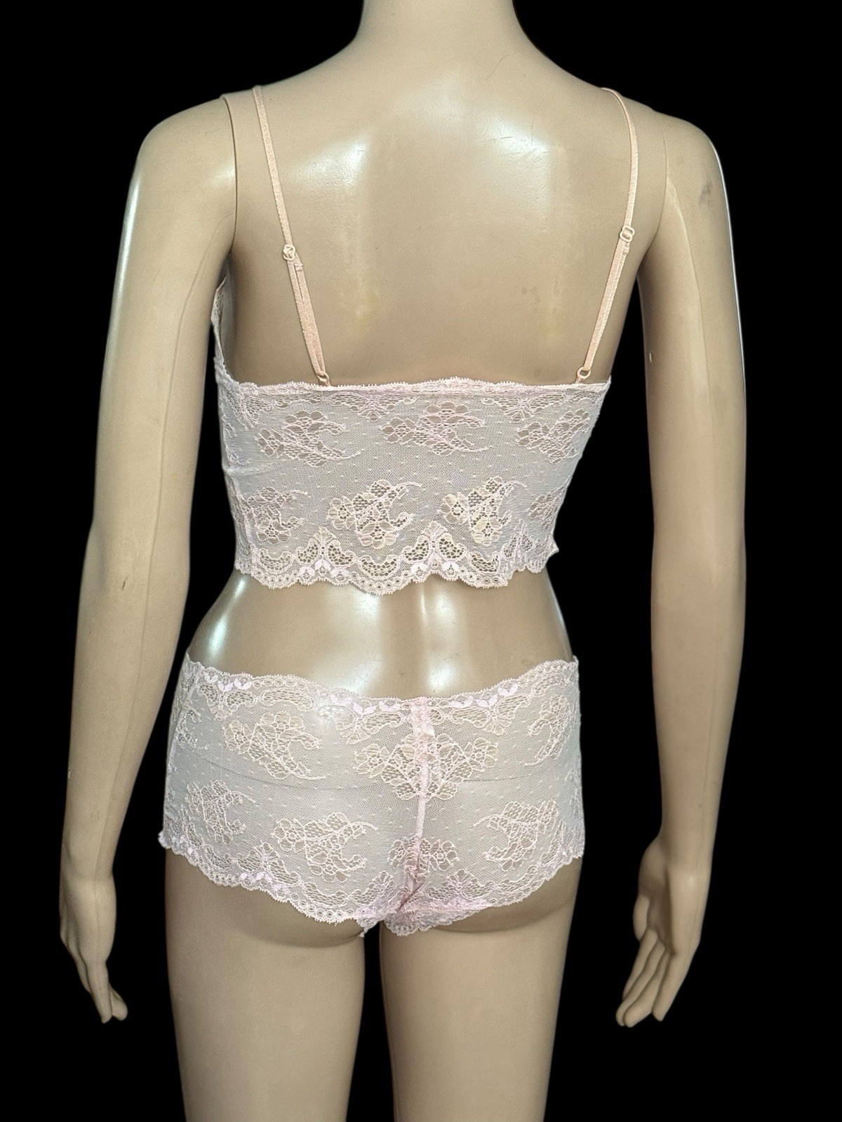 Victoria’s Secret Pink Victorian Sheer Lace Flowers Cami Panty Set Sz Small VTG