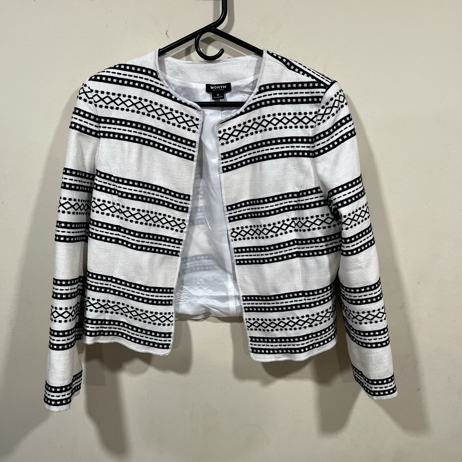 Worth New York open blazer jacket black and white pattern office corporate SZ M