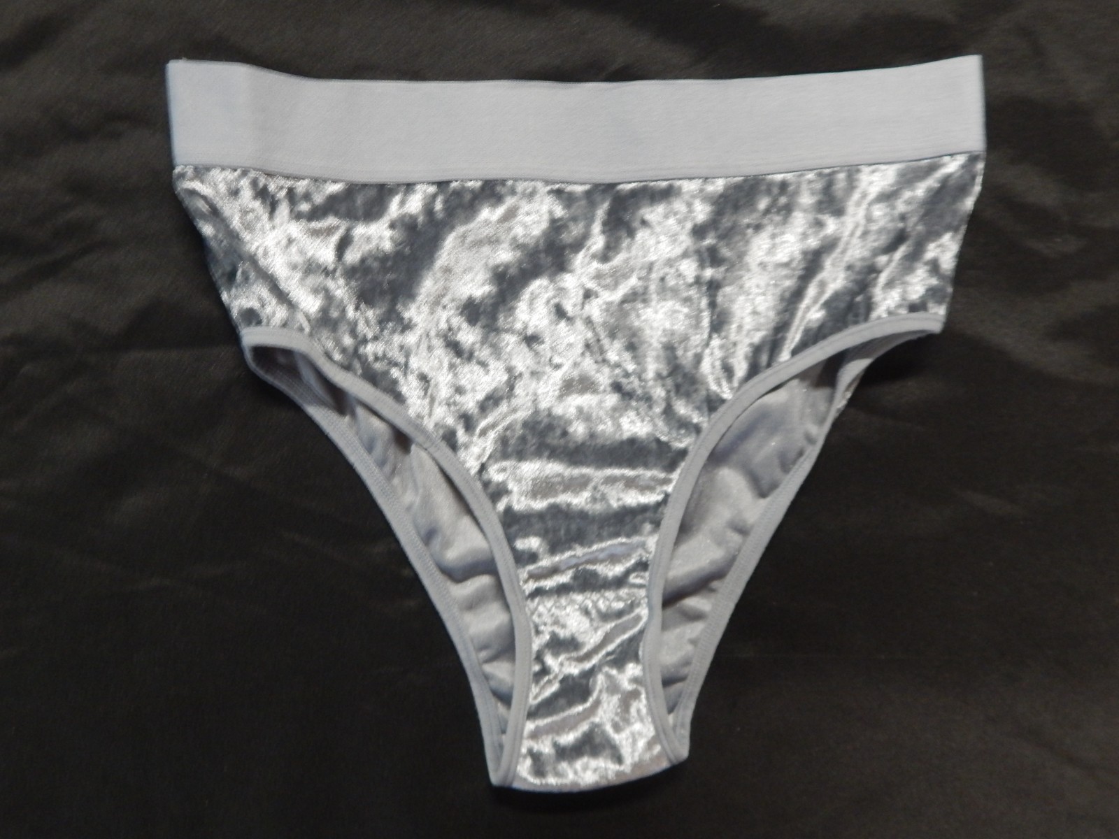 Vintage Brushed Velvet Hi Cut Hi Waisted Panty, Size Large Dark Gray