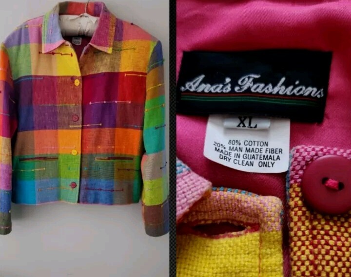 Vtg 90’s Ana’s Fashions Multicolor Plaid Cotton Knit Designer Blazer! XL