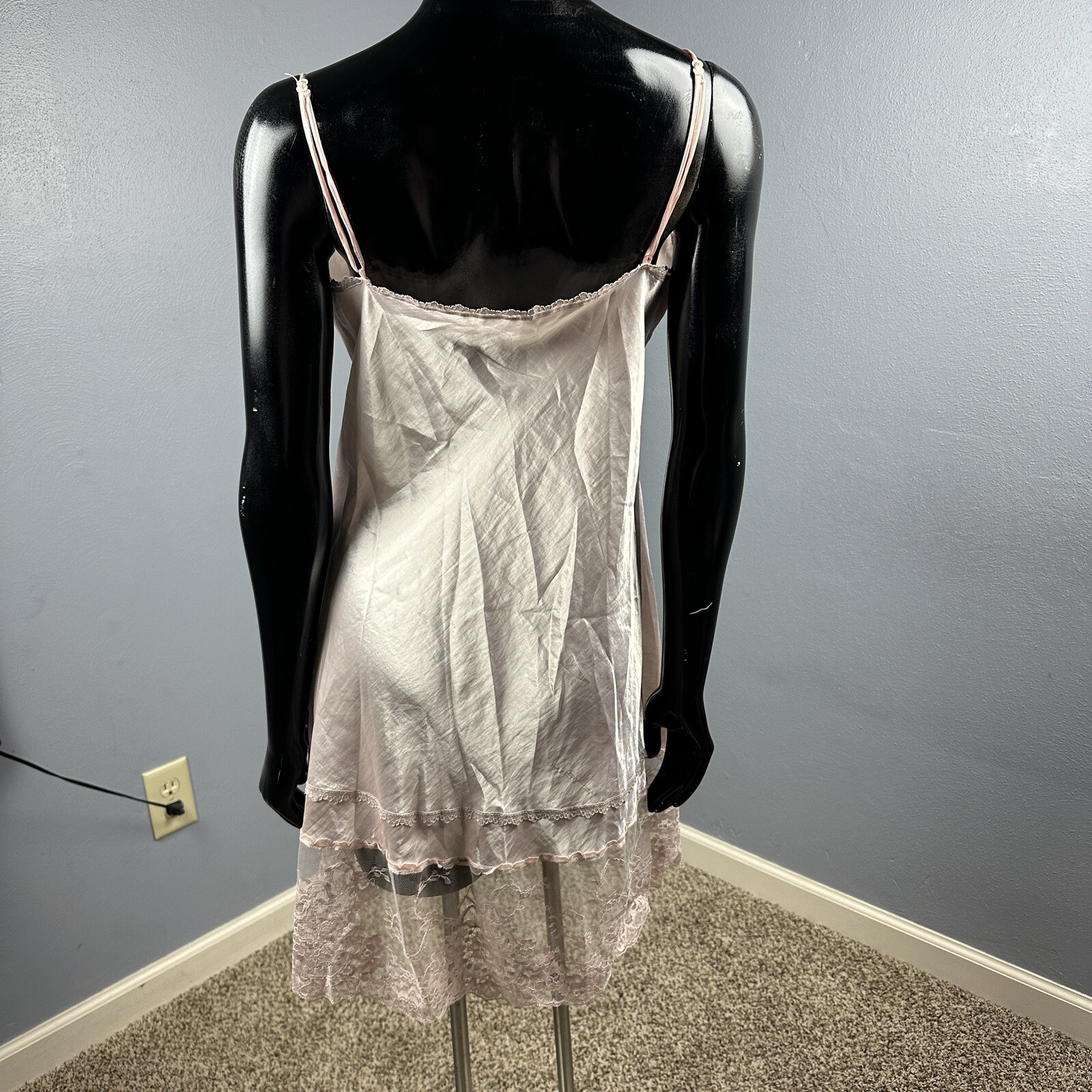 Vtg Lady Cameo Robe & Chemise Nighty Slip Dress Silky Pink Mauve Lace Set Sz L