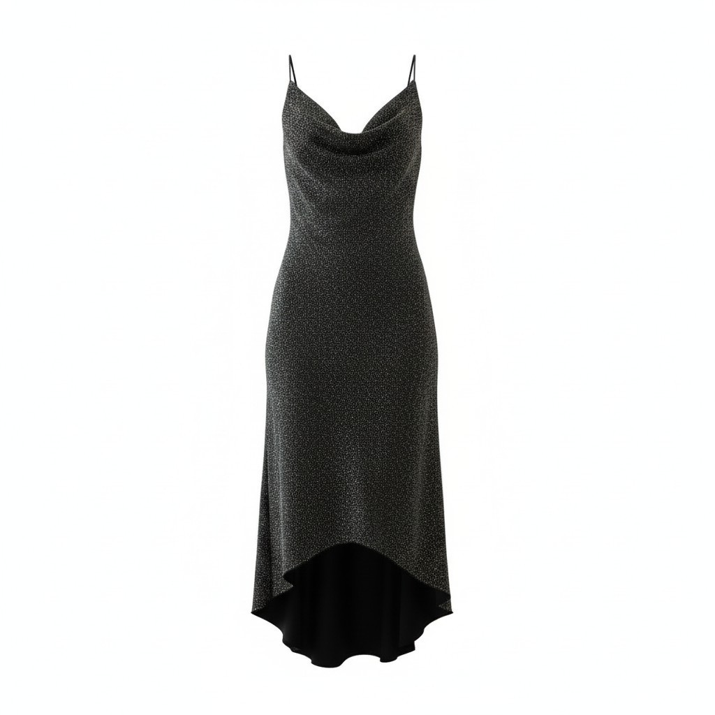 Vintage Jodi Kristopher Black Speckled High-Low Cowl Slip Dress