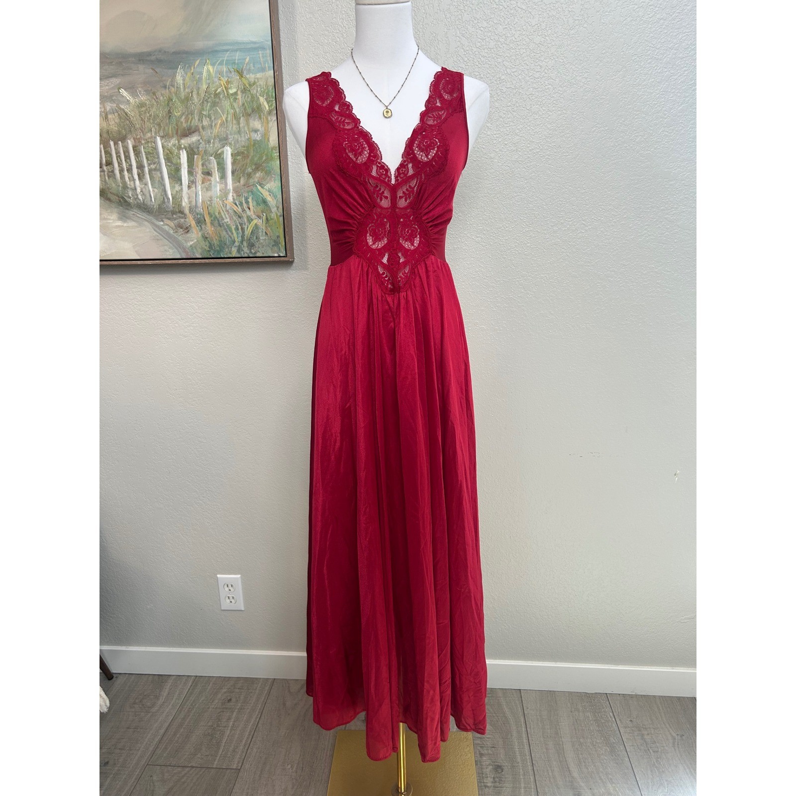 vintage red lace slip dress sheer maxi lingerie style