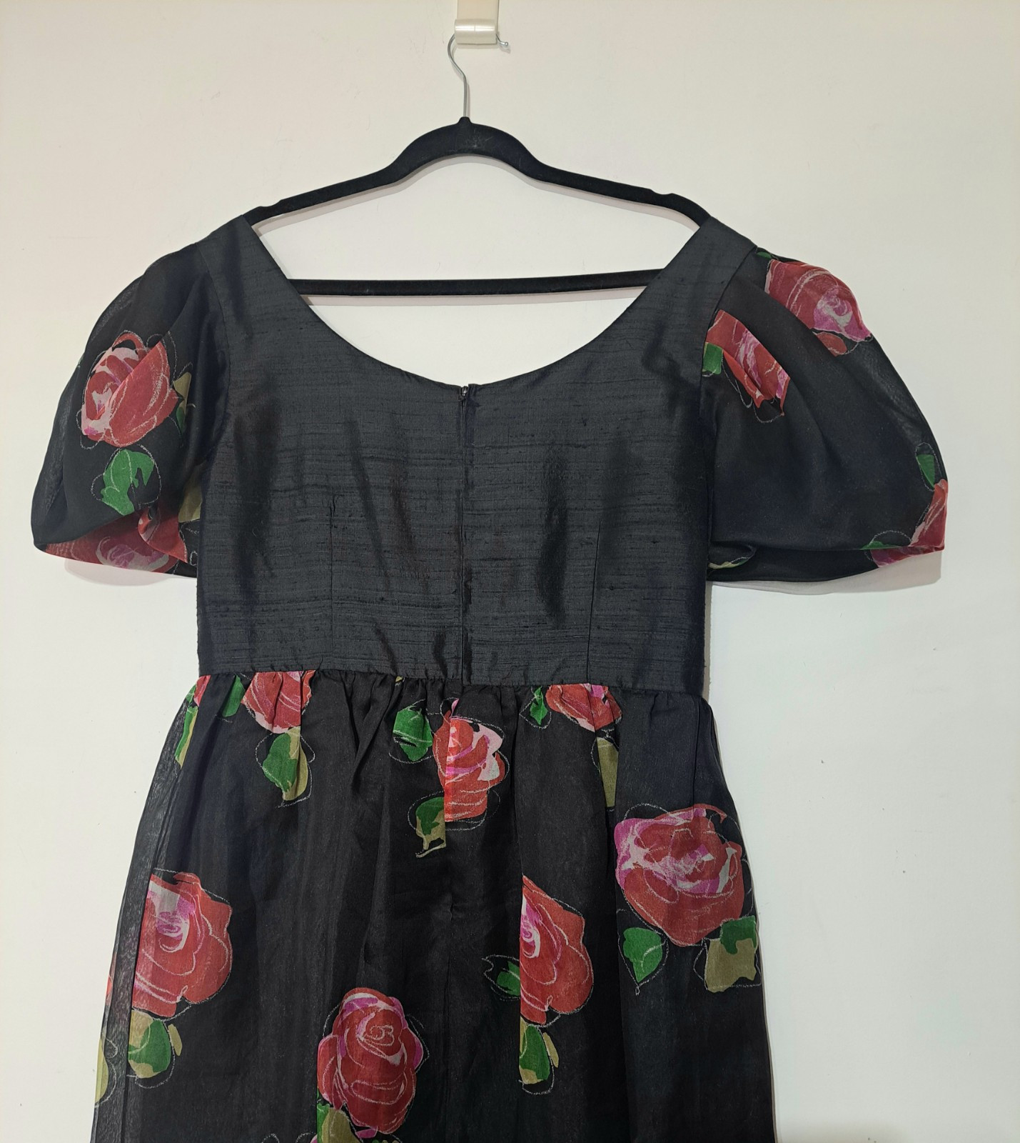Vintage 1980s Hanae Mori Silk Dress Sz 14 L/XL Floral Roses Cocktail