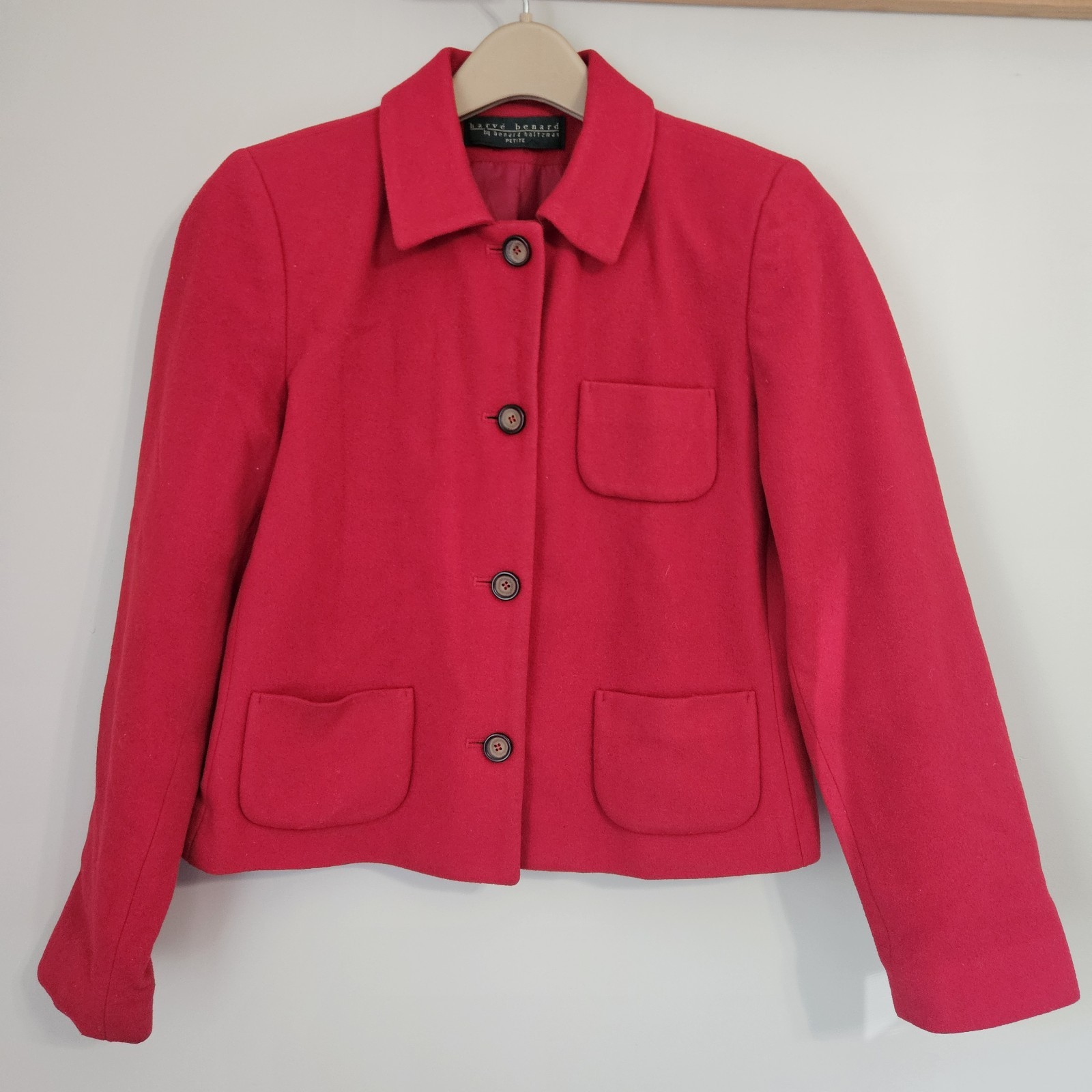 Vintage Harve Benard Holtzman Red Petite Crop Wool Blend Jacket Button LS Pocket