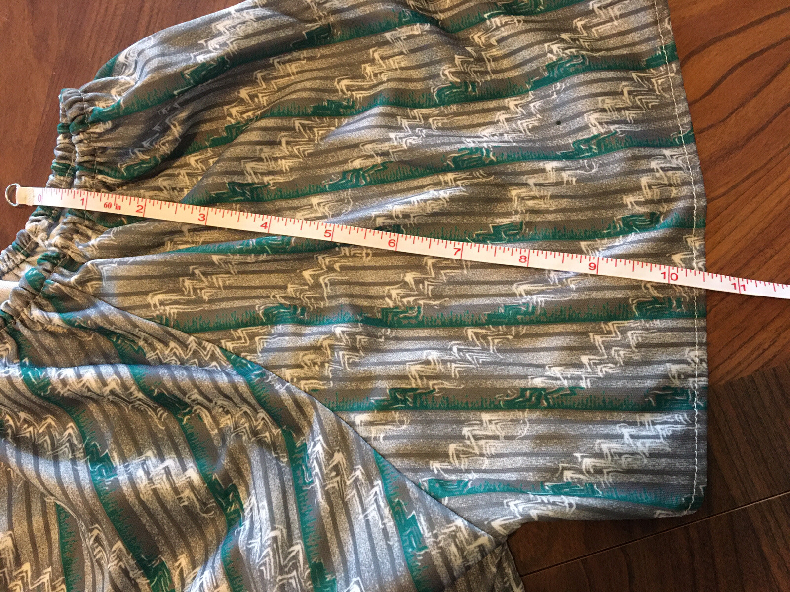 Vintage 1980s Shirt Retro Geometric Abstract Stripes Green Teal Silver Womens L