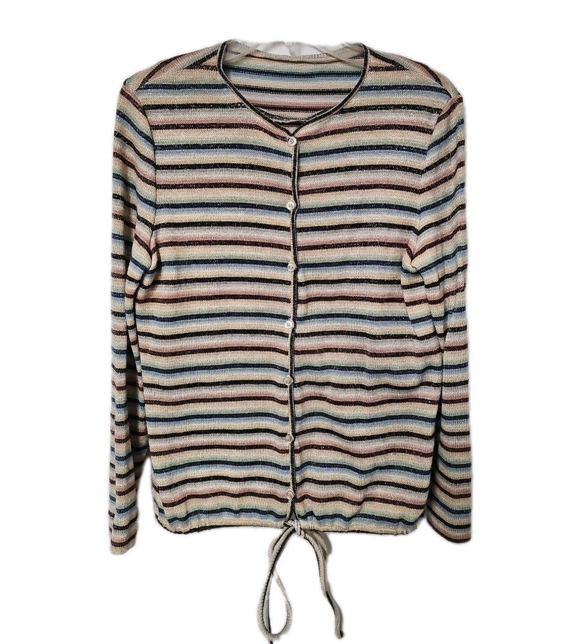 Vintage 1970s YT Womens 2-Piece Sweater Cardigan Set Sz Large Striped Metallic