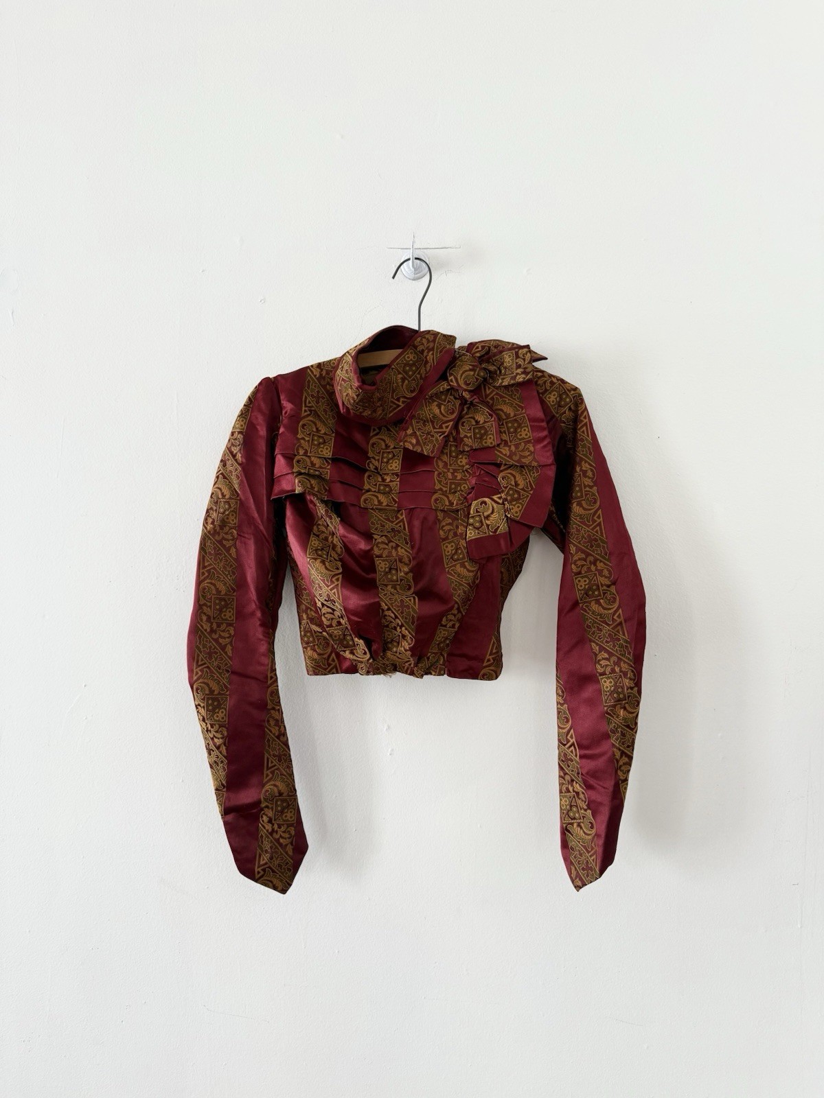 Antique Victorian Brocade Silk Satin Bodice Jewel Toned Boning 1800s XXS/XS