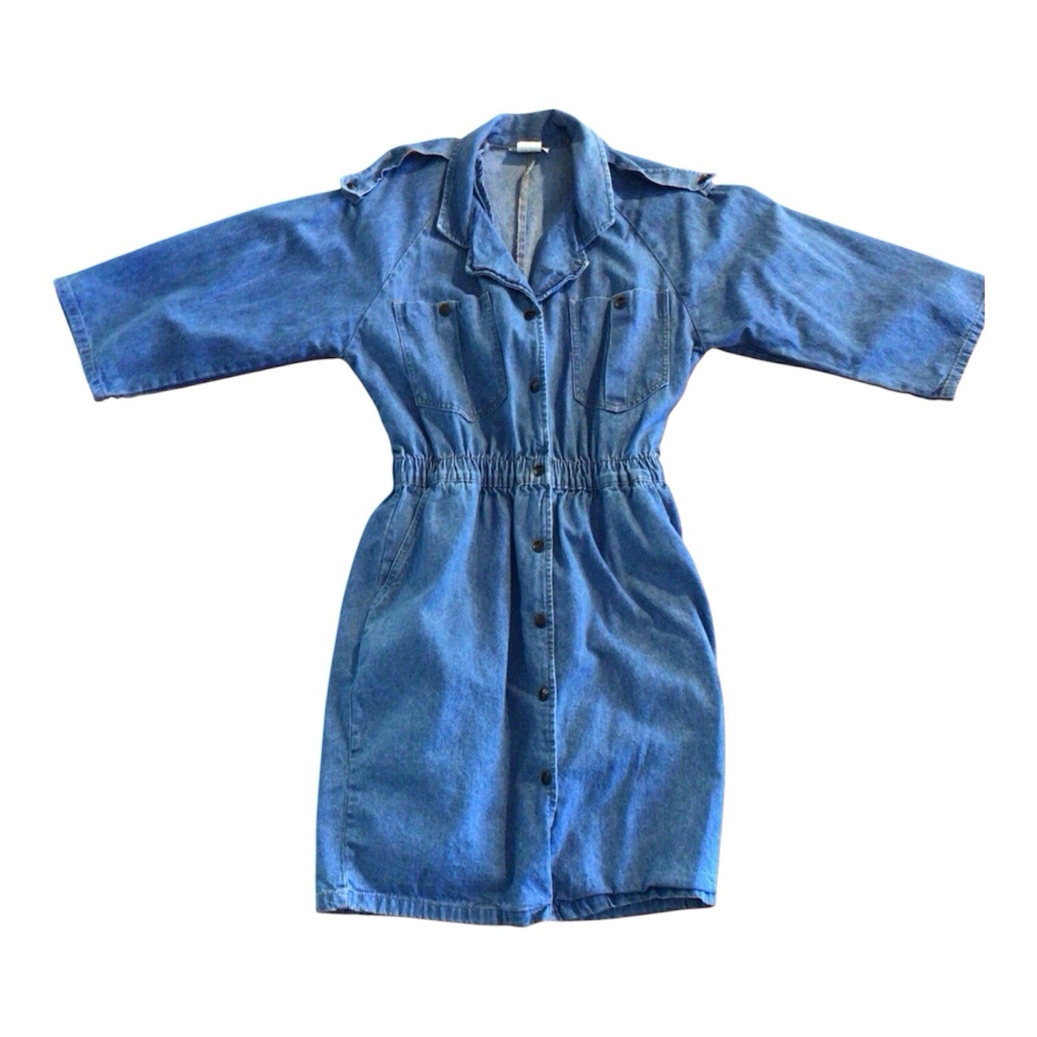 VTg Ideas 80s Women’s Denim Jean Dress Sz Large Snap Front Prairie Cottage