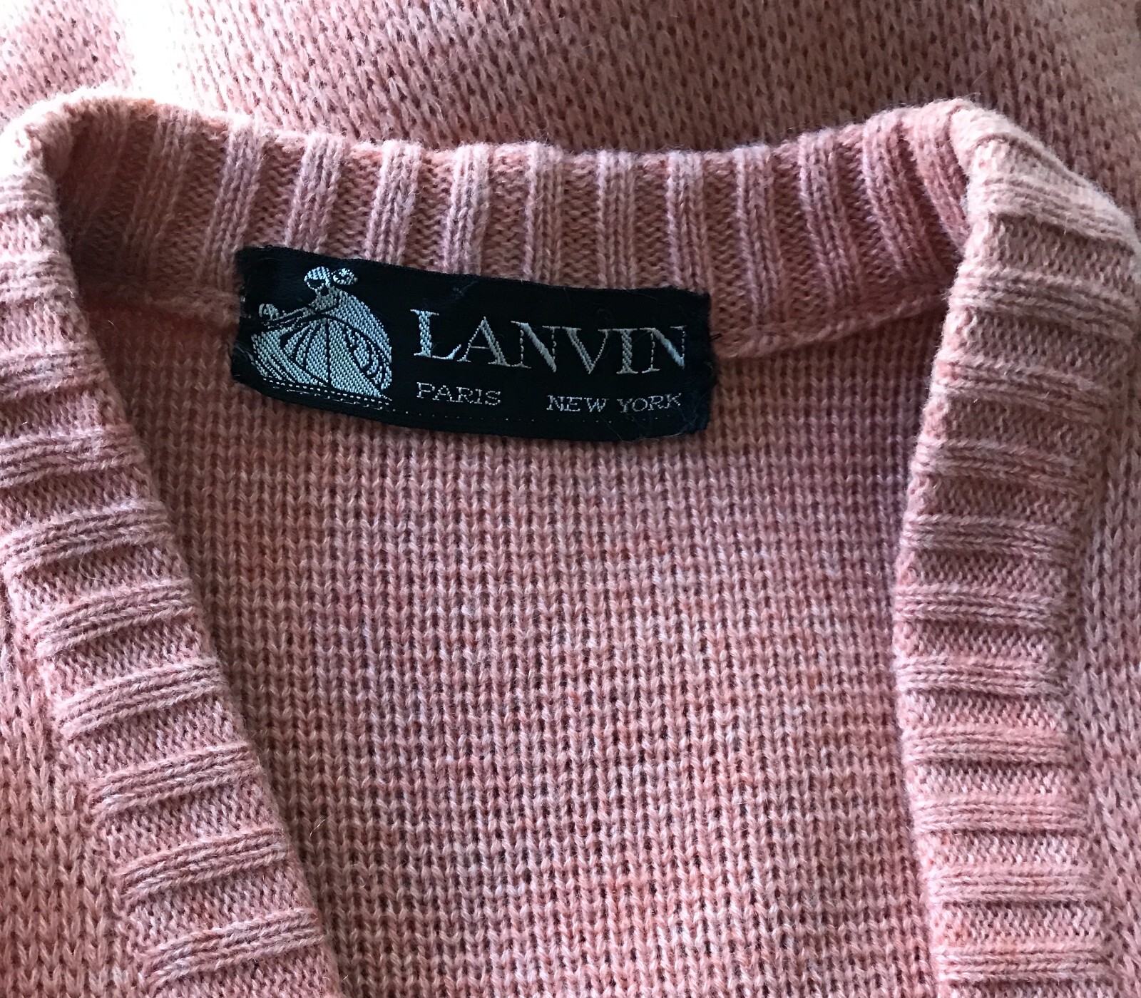 LANVIN Paris 4 piece knit set VTG salmon wool Turtleneck Vest Pants Belt Sz 40