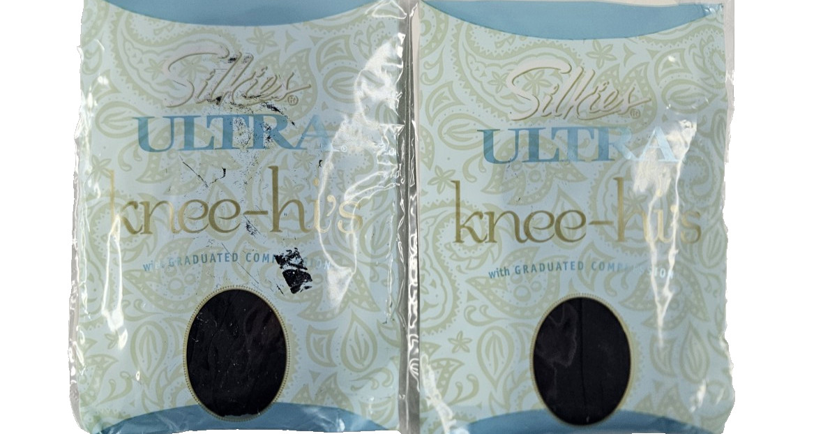 Vtg Silkies Ultra Knee Hi’s Regular Size Blue Navy Graduated Compression NOS New