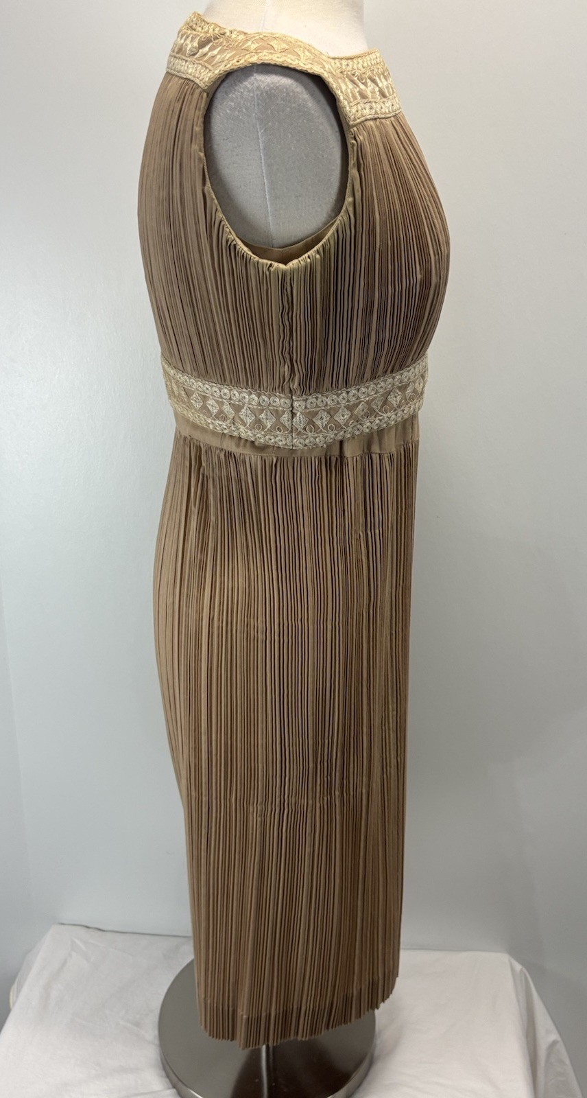 Vtg Handmade Cleopatra Style Midi Dress Women’s Brown 60s Embroidered