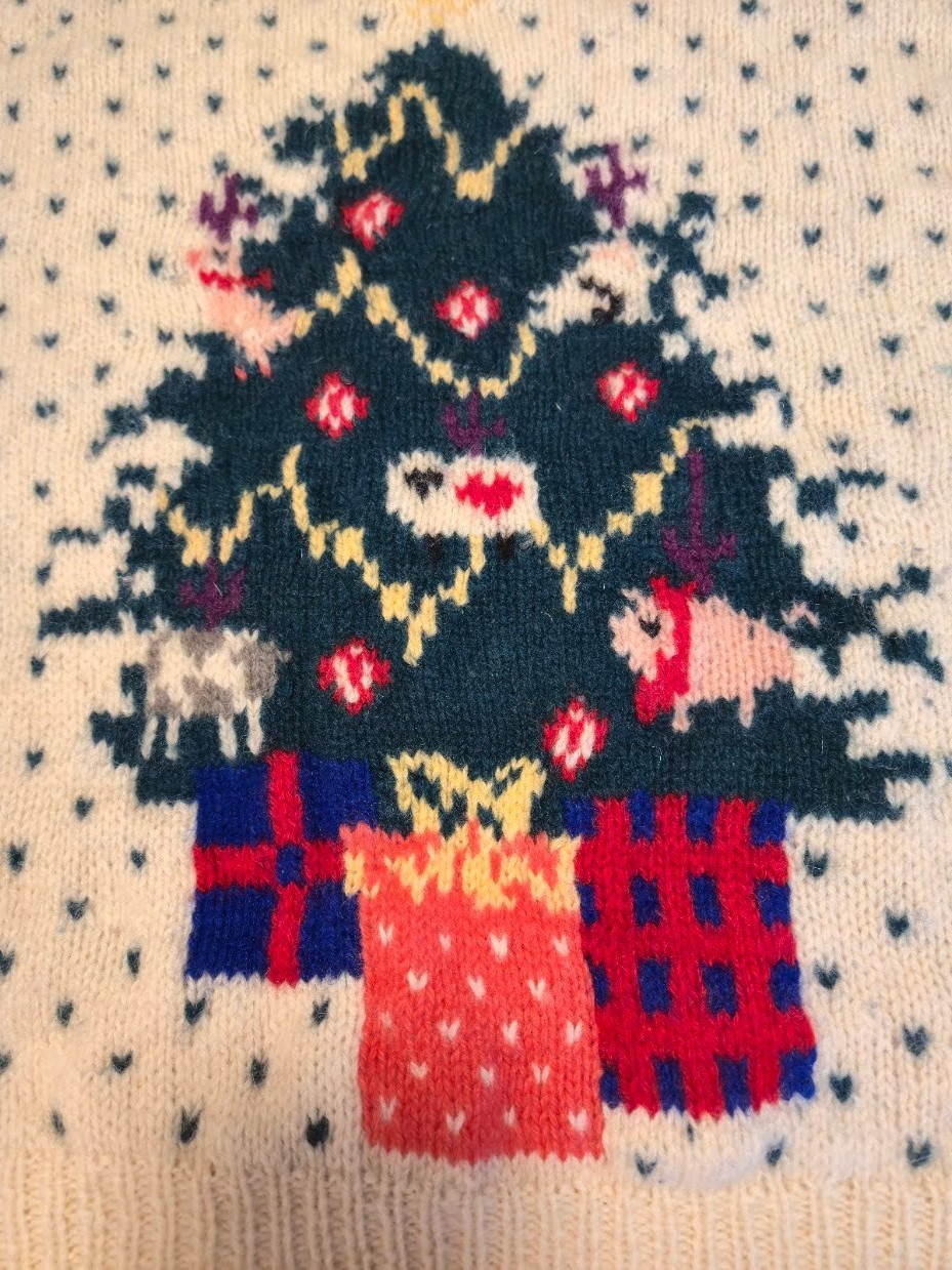 Vintage 1989 Eddie Bauer Christmas Tree Wool Sweater Farm Animal LARGE Holiday