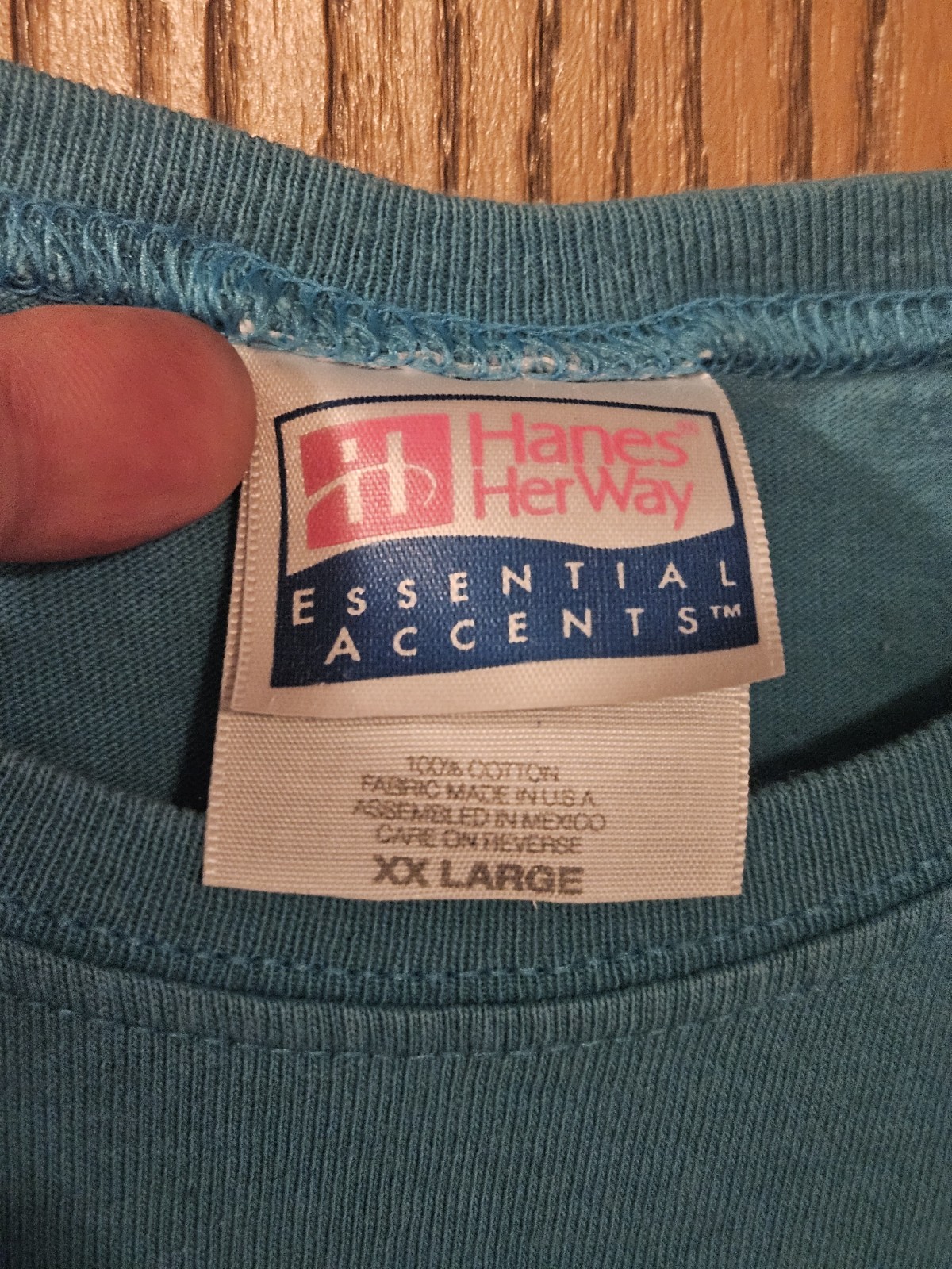 VTG 90s Hanes Her Way Blank T-Shirt XXL Teal Aqua Blue Made in USA Fabric