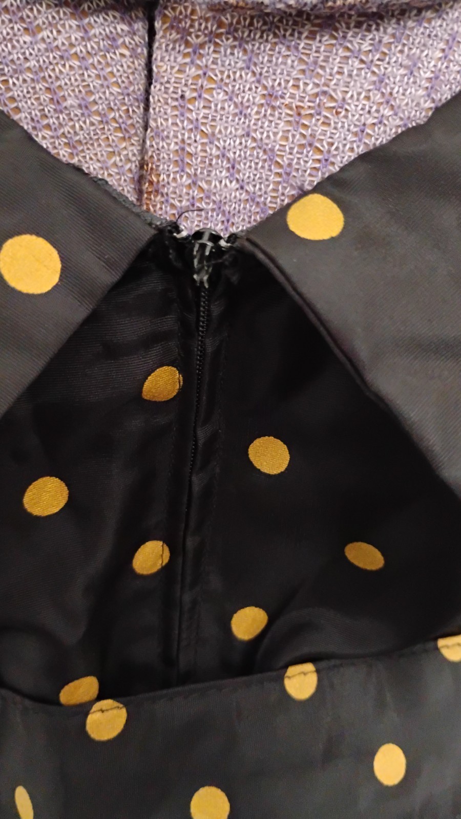 Vtg 80’S does 50’s DRESS Women’s Cocktail Evening Black Gold Polka Dot Retro 6/9