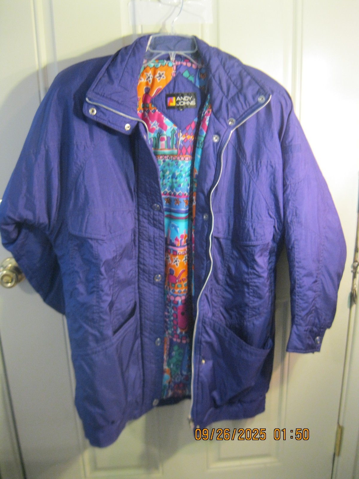 Vintage Andy Johns 90s Nylon Purple Jacket Anorak Sz M Abstract lining
