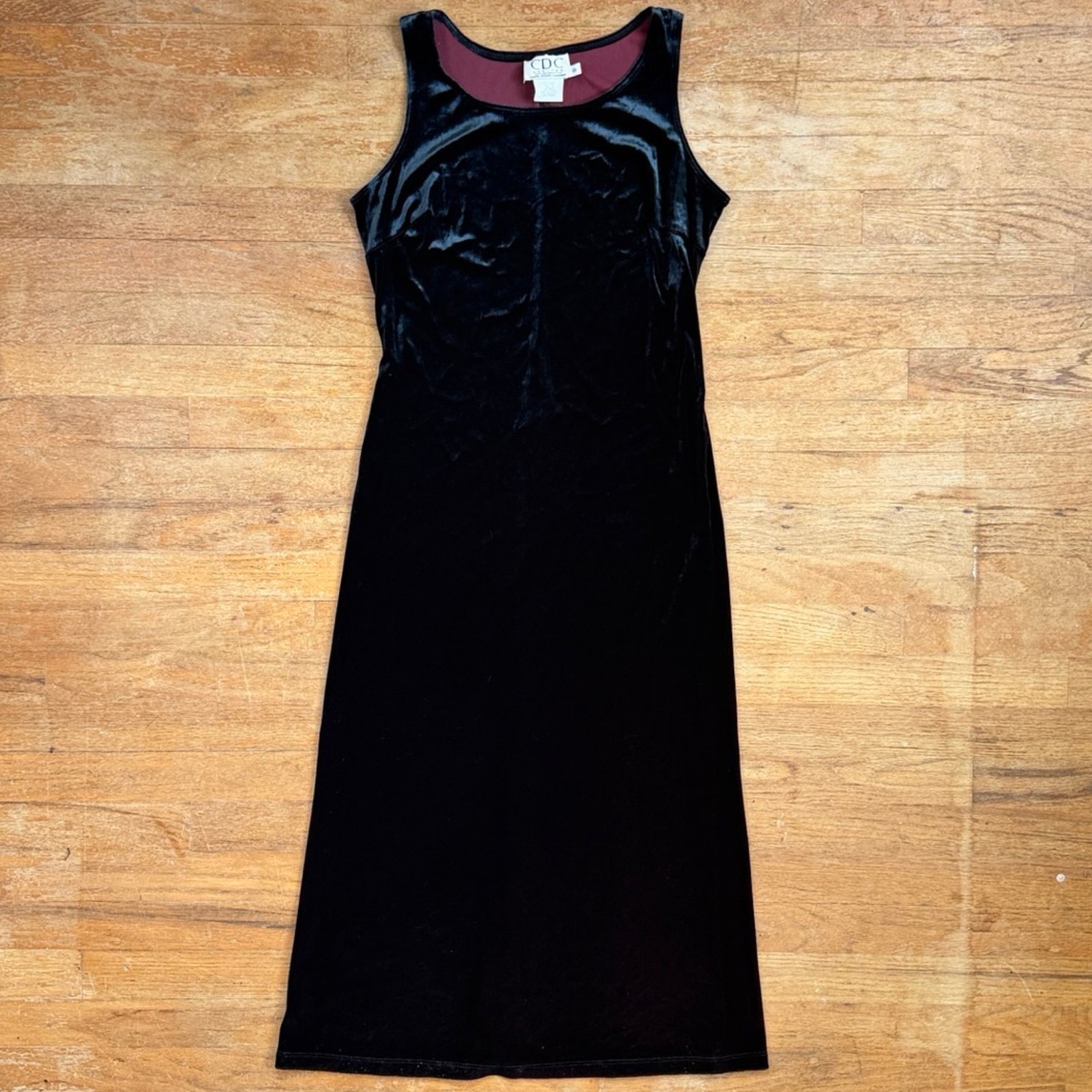 Vintage Black/Red Stretch Velvet Maxi Dress Size Medium 90s Whimsy Goth