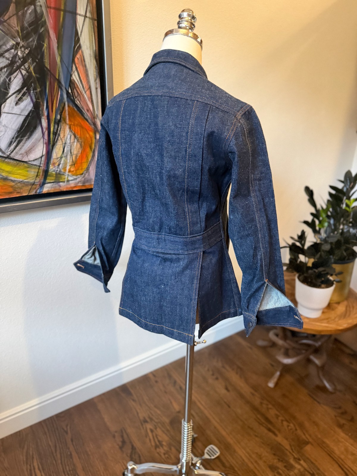 Vintage 70s Palmor’s Denim Jacket Deadstock NWOT Unworn Tunic Orange Stitching