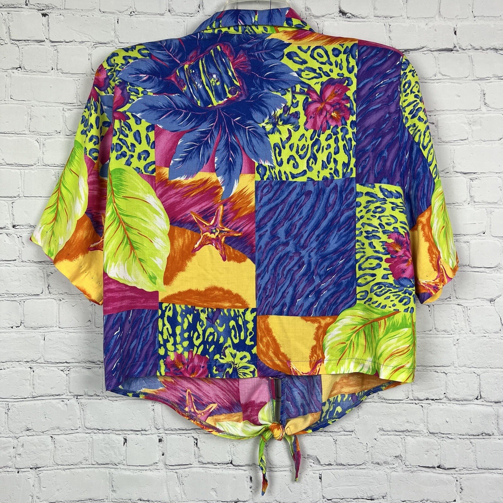 Vintage Sea Suns Neon Bright Floral Tropical Leopard Beach Pants & Top Set XL