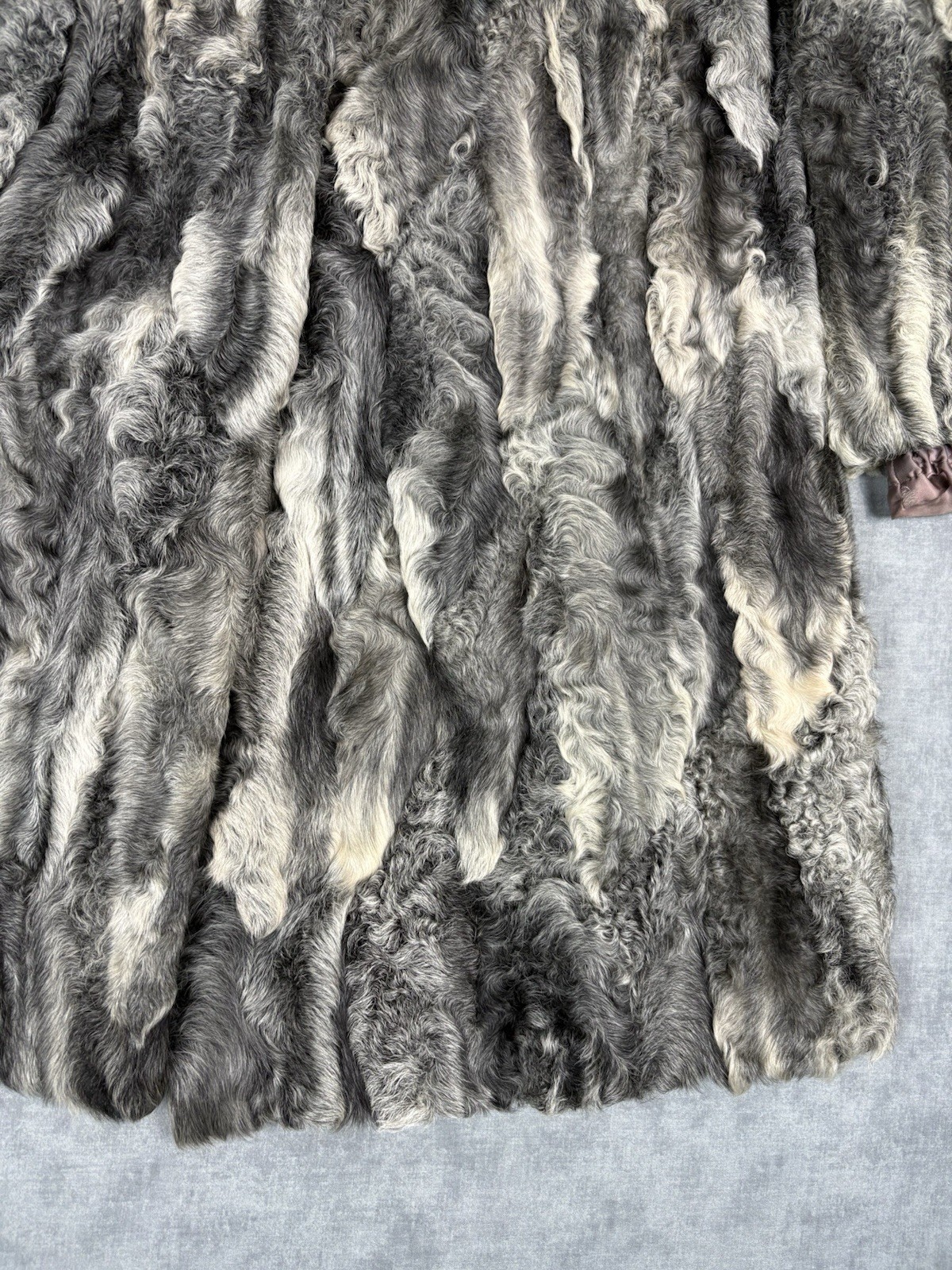 Vintage Persian Lamb Karakul Fur Coat Mink Collar Gray German Furrier M/L