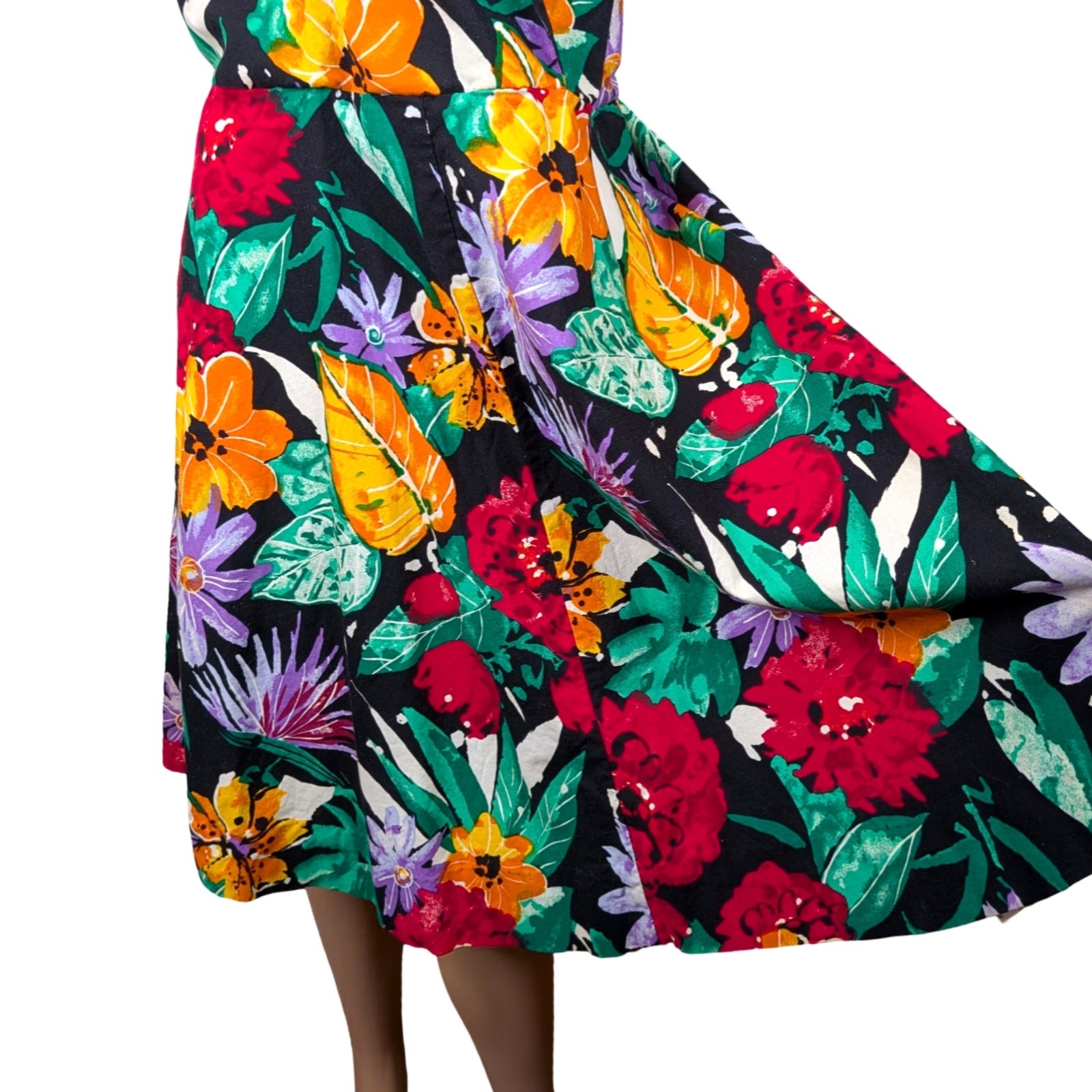 VTG 80s 90s Impressions Cotton Circle Skirt Dress M/L Floral Grunge Whimsigoth