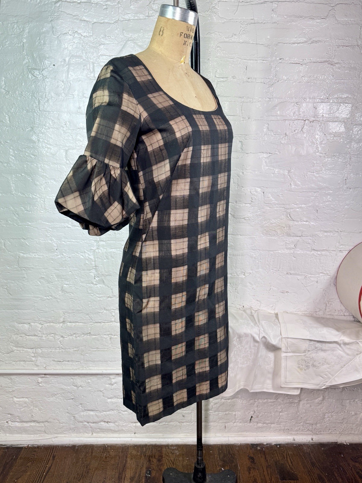 1960s Vintage Black & Nude Illusion Dress w Bubble Cuffs XS Candy Jrs