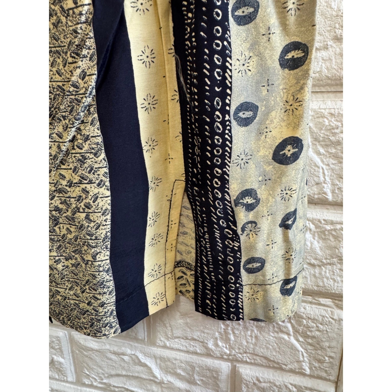 Jo Hardin Vintage Mixed Print Maxi Skirt Navy Yellow Botanical Size 6 USA Made